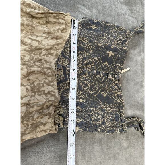 Free People Boho Smocked Wide-Leg Jumpsuit XS Blue Beige Floral Tie Straps - Picture 10 of 11